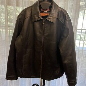 Merona Y2K Black‎ Leather Jacket Men's Size M Medium Long Sleeve Soft Zip VTG